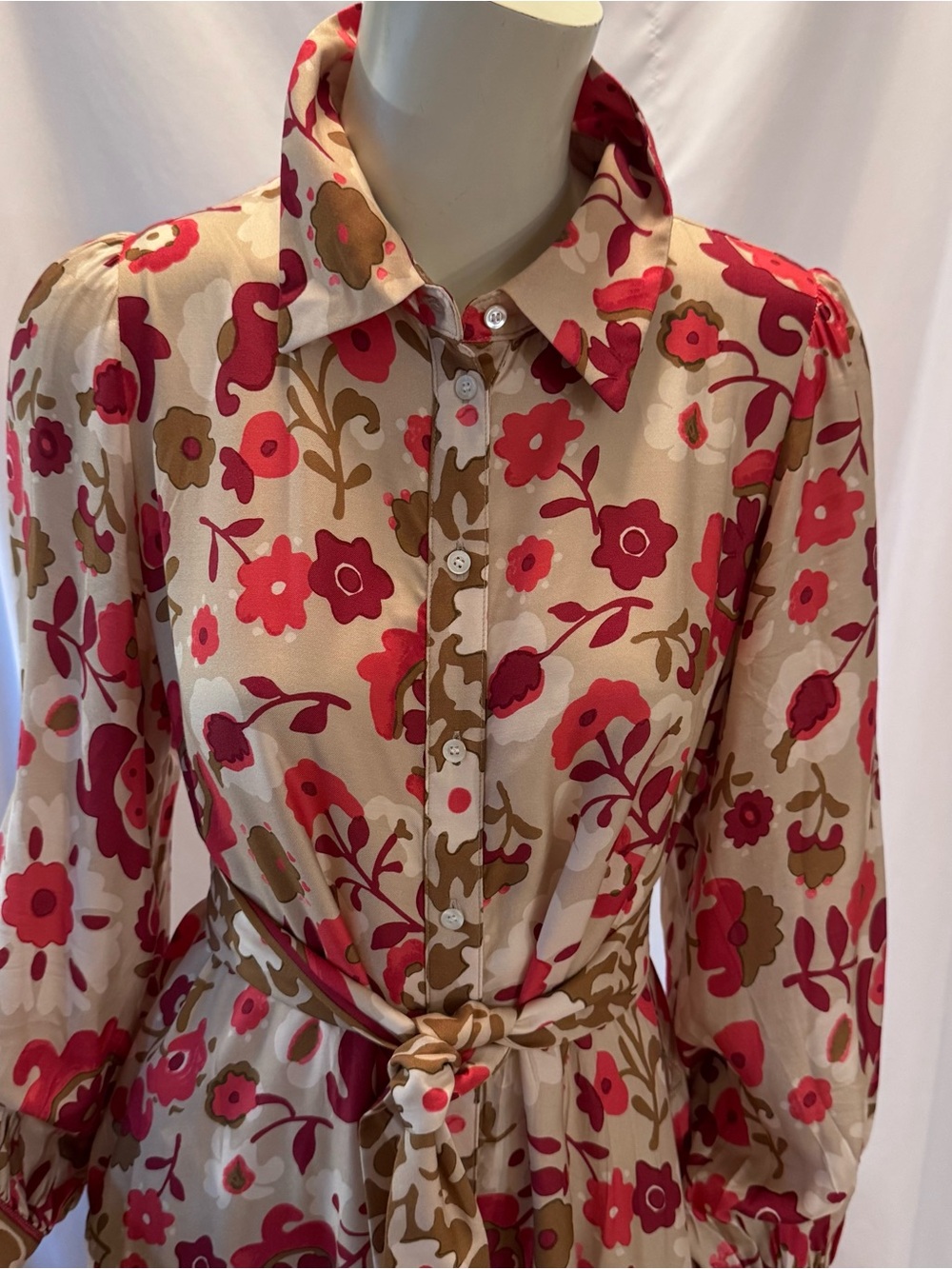 J. McLaughlin:Serena Maxi Shirt Dress with Red Floral Print:Size L - Picture 4 of 10